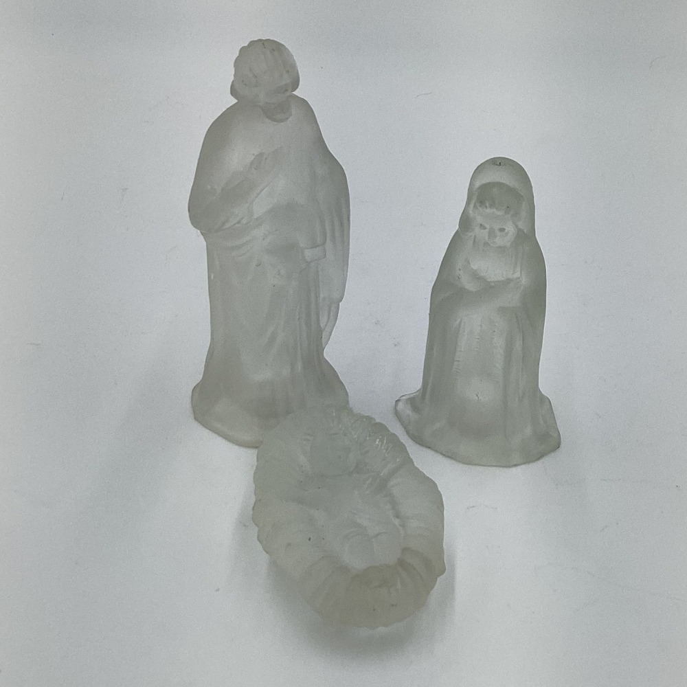 Frosted Glass Nativity Scene Joseph Mary Baby Jesus‎ Christmas Figurines Set
